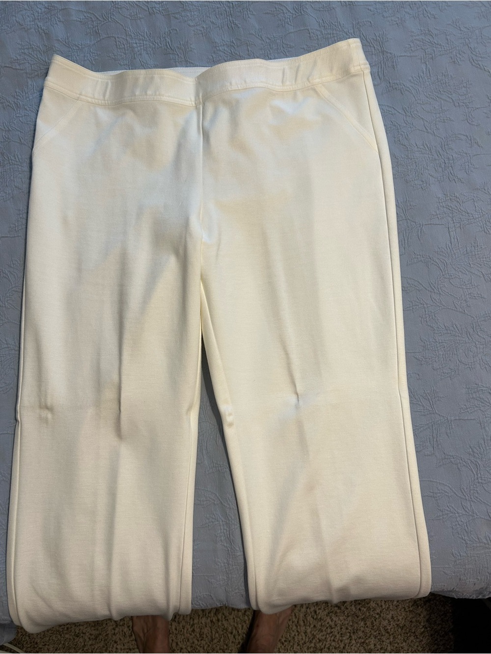 Cream Wide-Leg Pull-On Knit Pants